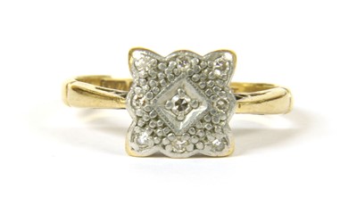 Lot 2 - An 18ct gold Art Deco diamond set square cluster ring