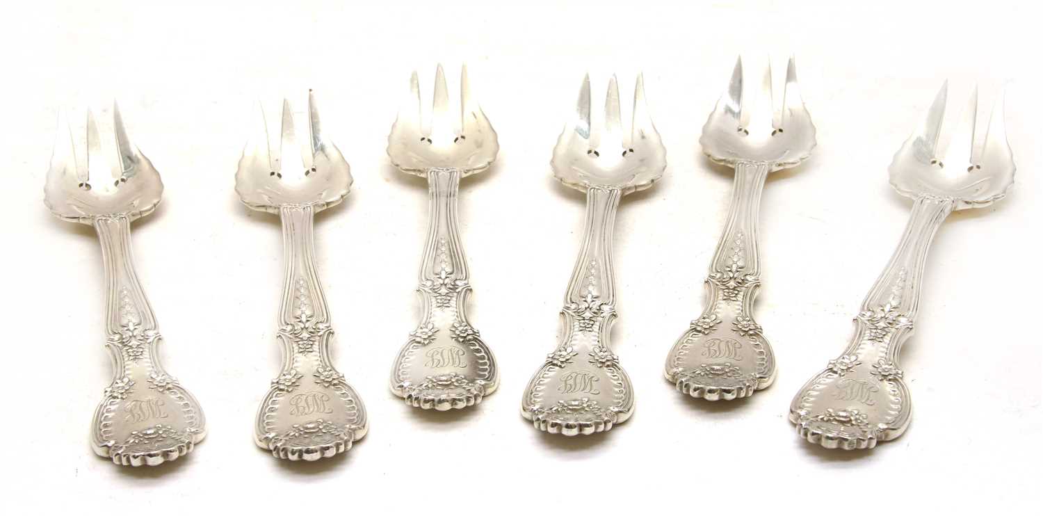 Lot 75 - A set of six Tiffany & Co silver Richelieu pattern oyster forks