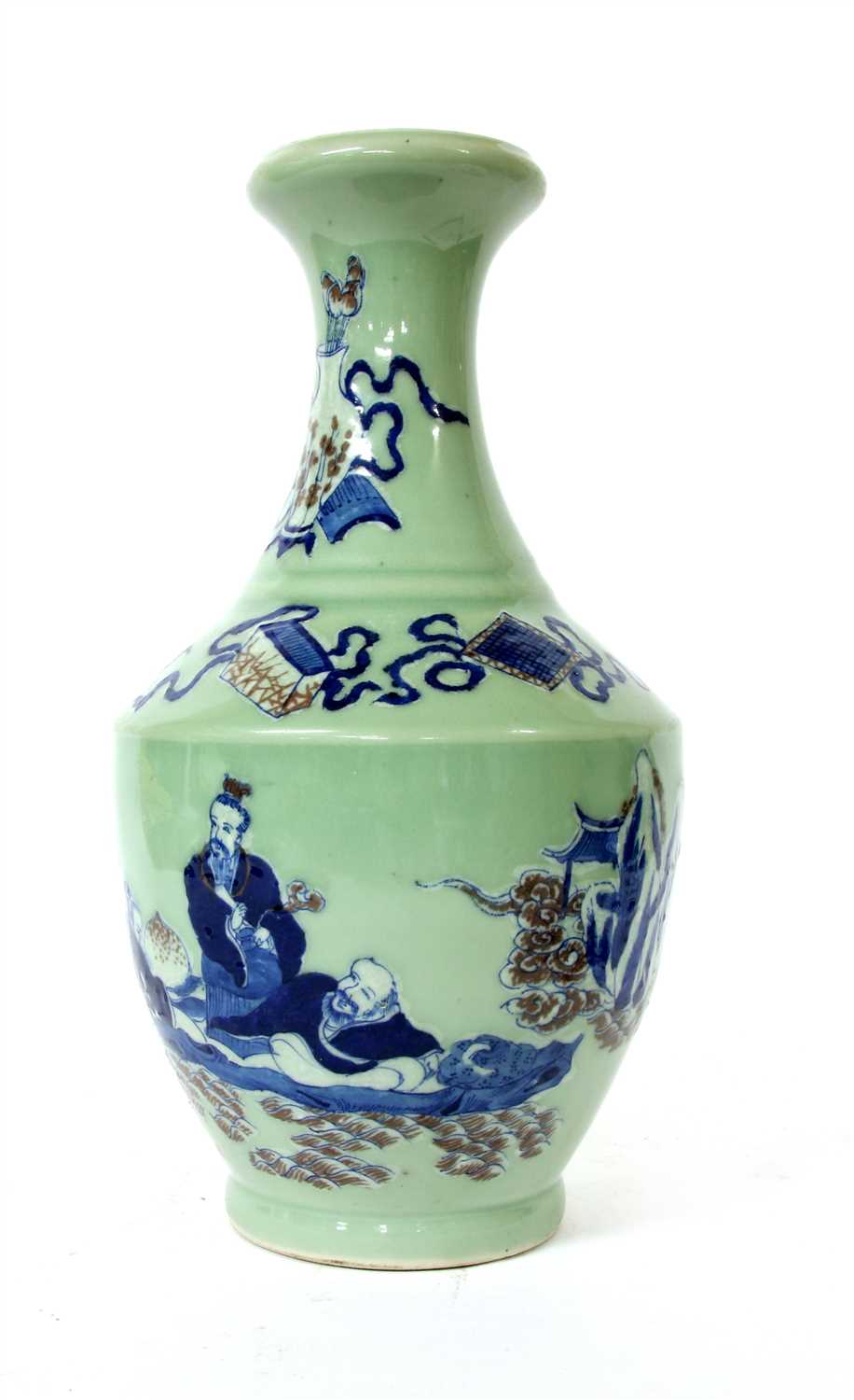 Lot 194 - A Chinese celadon vase with figures