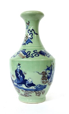 Lot 194 - A Chinese celadon vase with figures