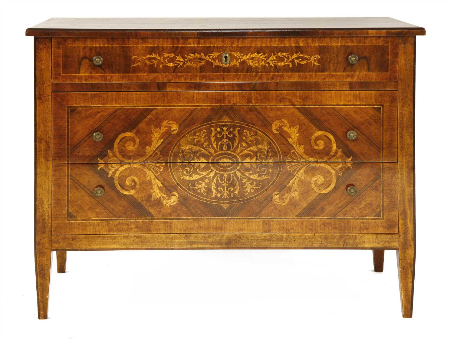 Lot 377 - An Italian walnut and inlaid commode chest