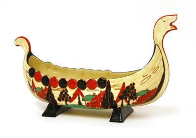 Lot 126 - A Clarice Cliff 'Red Trees and House' Viking boat centrepiece