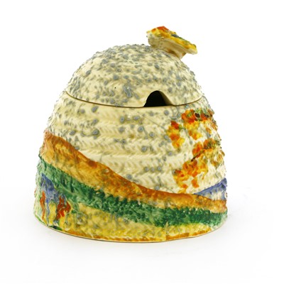 Lot 138 - A Clarice Cliff 'Patina' Beehive honeypot and cover