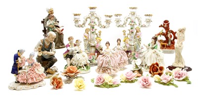 Lot 253 - A collection of Dresden and other ceramic figures