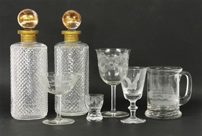 Lot 191 - A pair of French cut glass decanters with gilt mounts