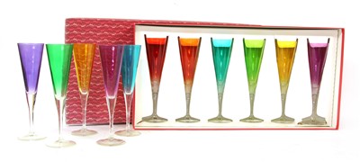 Lot 215 - A collection of multi coloured champagne flutes