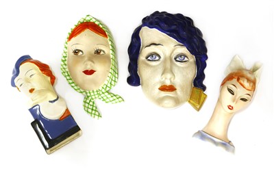 Lot 232 - Two Keramos Art Deco pottery wall masks