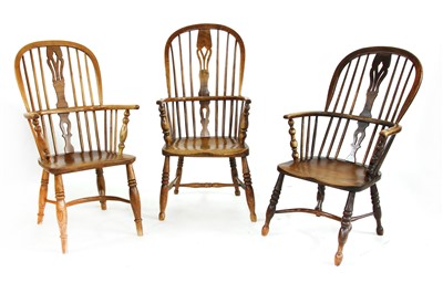 Lot 698 - Three 19th century Windsor double bow back armchairs