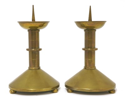 Lot 39 - A pair of brass pricket candlesticks