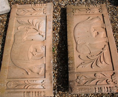 Lot 713 - Two pairs of Indian sandstone panels