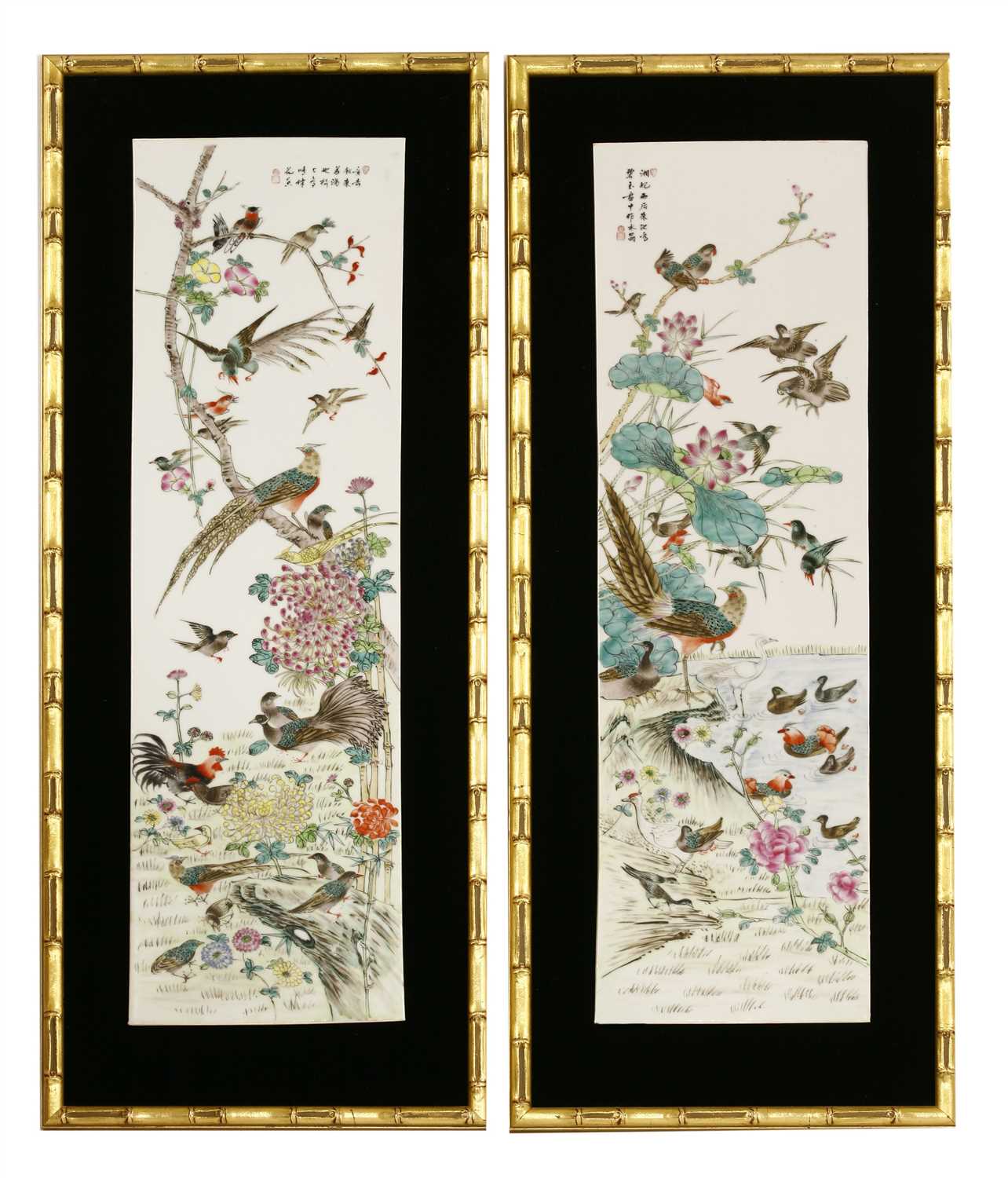 Lot 506 - A pair of Chinese famille rose porcelain panels