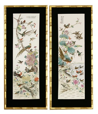 Lot 506 - A pair of Chinese famille rose porcelain panels