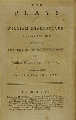 Lot 87 - Johnson, Samuel [ed]: The Plays of William Shakespeare