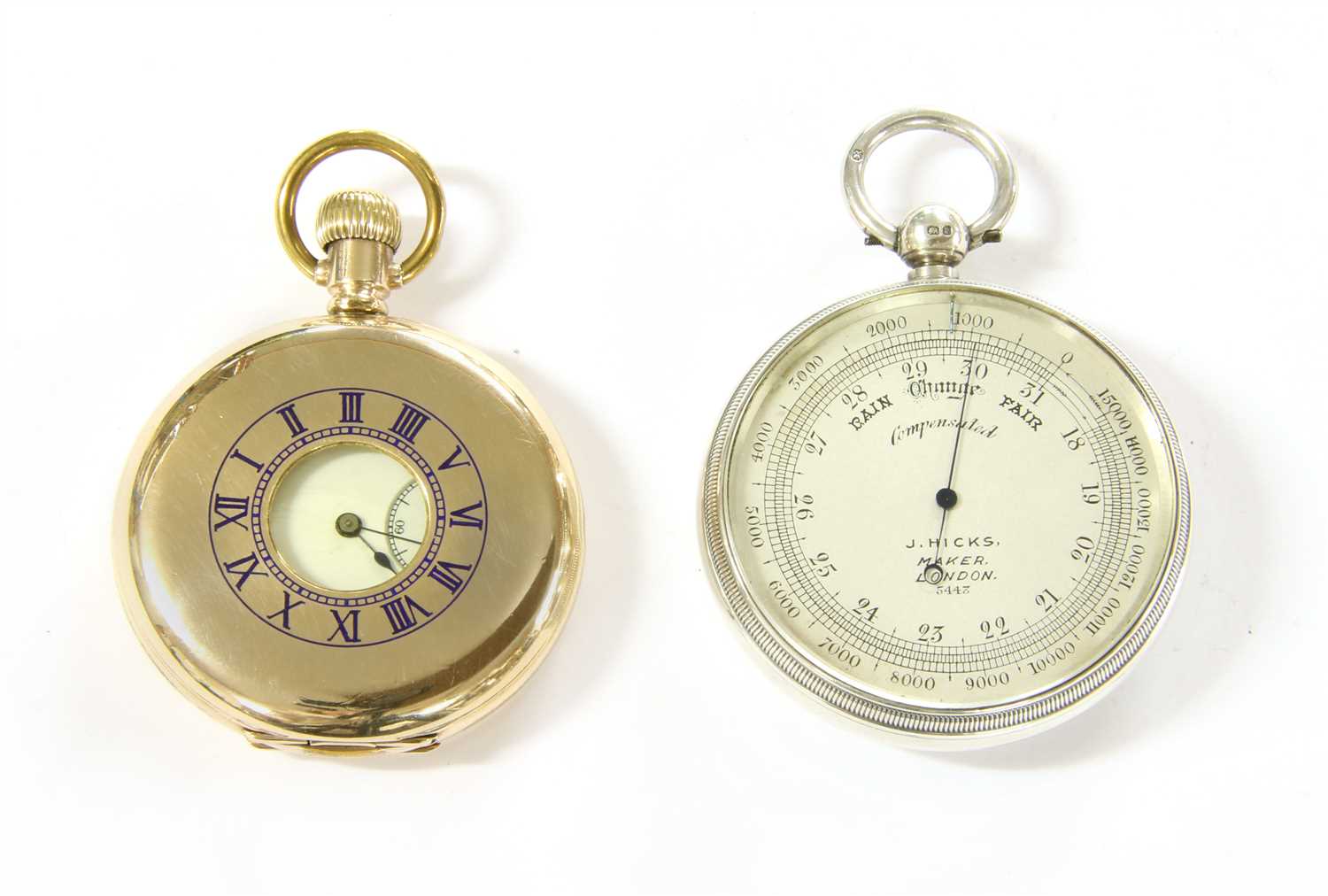 Lot 13 - A silver cased barometer altimeter and gold plated half hunter