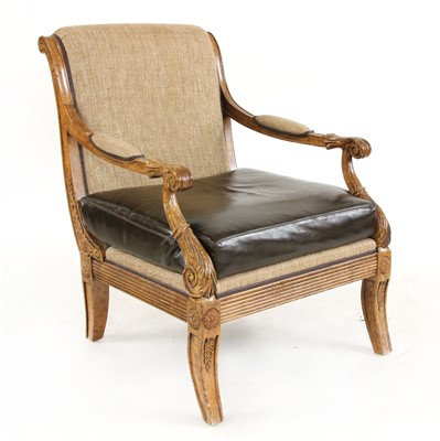 Lot 606 - A simulated walnut open armchair