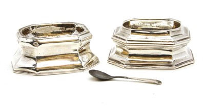 Lot 82 - A pair of Georgian silver trencher salts with indistinct hallmarks