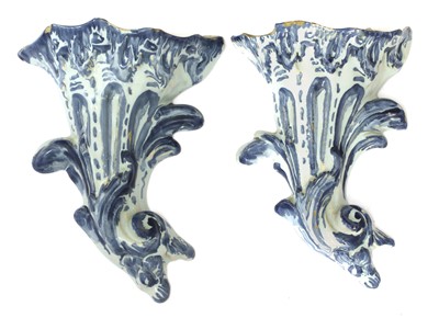 Lot 248 - A pair of blue and white delft ware wall pockets