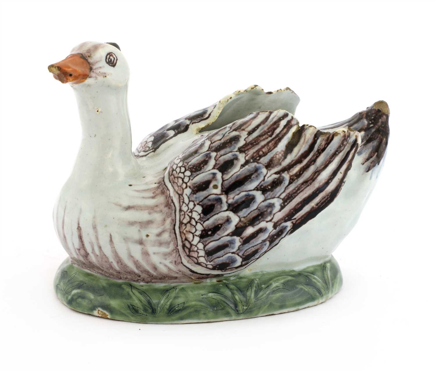 Lot 184 - A Dutch delft tin-glazed model of a duck
