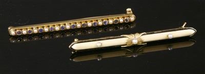 Lot 161 - A Continental gold ivory, pearl and enamel bar brooch, c.1915