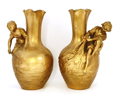 Lot 418 - A pair of gilt metal baluster vases
