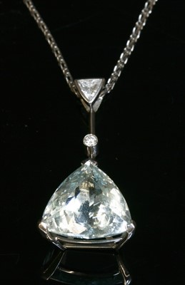 Lot 447 - An 18ct white gold aquamarine and diamond pendant