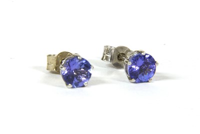 Lot 37 - A pair of 9ct white gold single stone tanzanite earrings