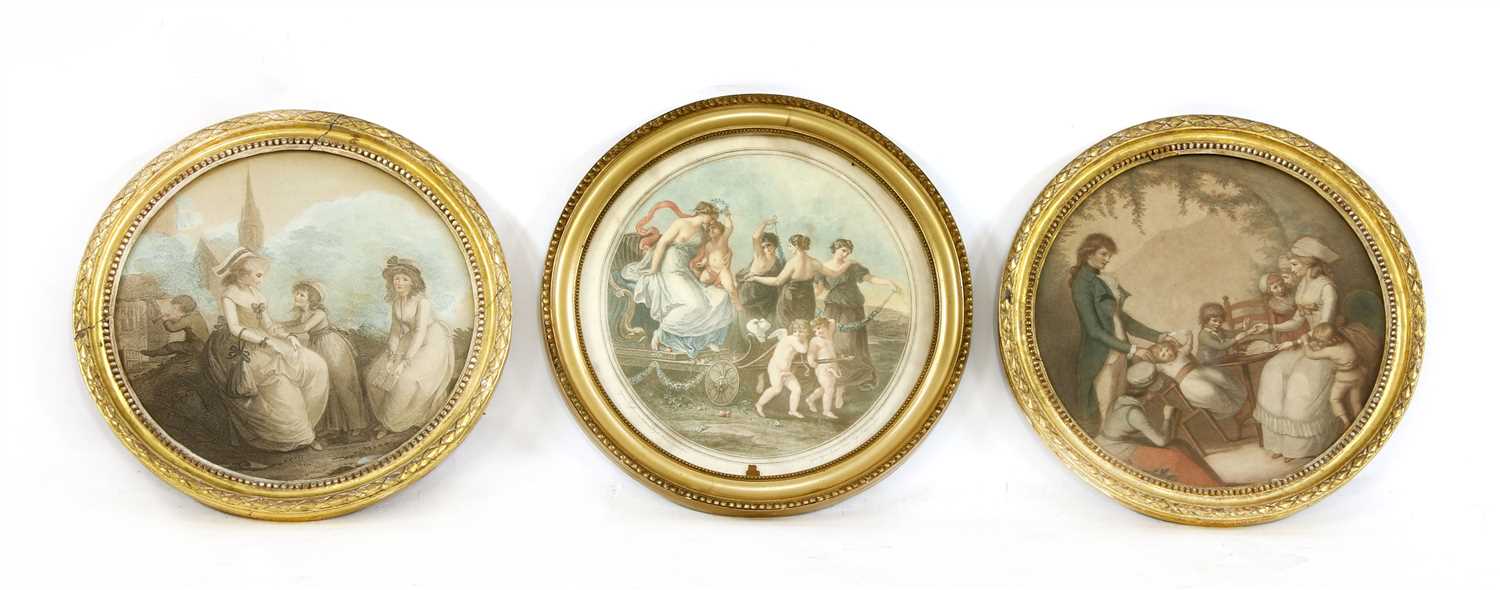 Lot 439 - Two pairs and two single circular gilt frames