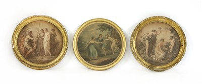 Lot 439 - Two pairs and two single circular gilt frames