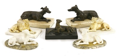 Lot 697 - Three pairs of greyhounds on marble or alabaster bases