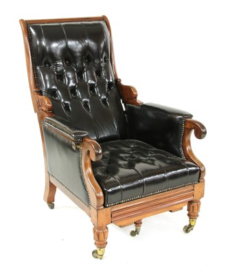Lot 402 - A William IV mahogany and studded leather reclining library armchair