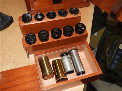 Lot 173 - A cased brass and lacquered 'Jena' microscope