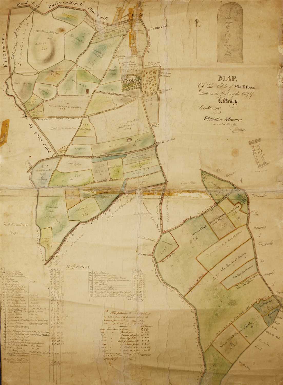 Lot 41 - IRISH INTEREST: Original Hand drawn and coloured MAP of the Estate of Miss. E. Flood