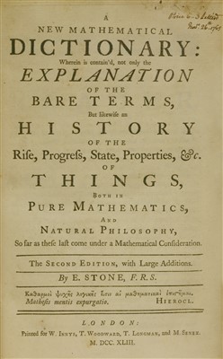 Lot 235 - SCIENCE: 1- Stone, E: New Mathematical Dictionary.