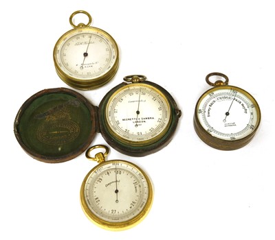 Lot 370 - Four brass-cased pocket barometers