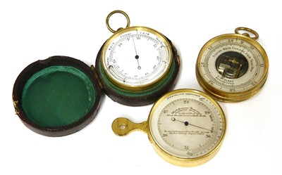Lot 367 - Three brass-cased pocket barometers