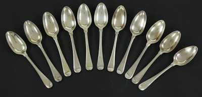 Lot 104 - A set of eleven George III silver Old English thread pattern table spoons