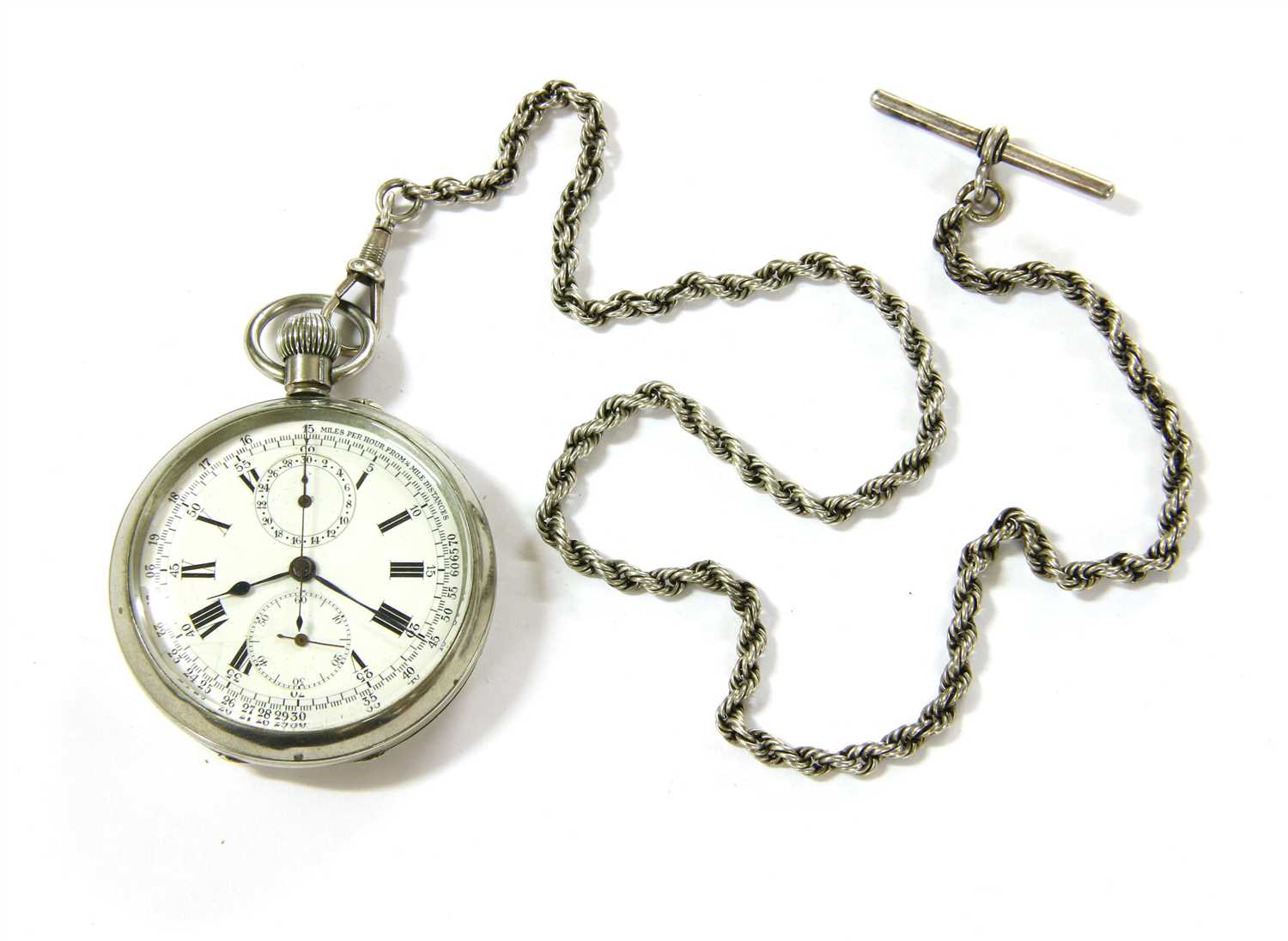 Lot 62 - A white metal open faced top wind chronograph pocket watch