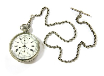 Lot 62 - A white metal open faced top wind chronograph pocket watch