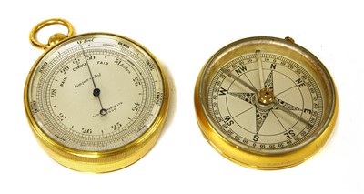 Lot 372 - A brass-cased combination pocket barometer