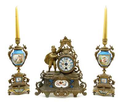 Lot 191A - A 19th century French gilt spelter clock set