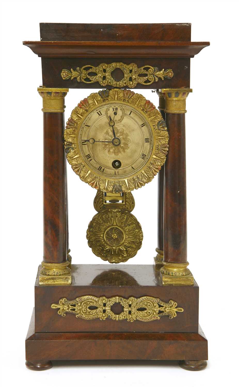 Lot 373 - A small French mahogany portico clock