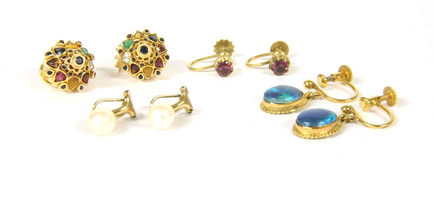 Lot 45 - A pair of Thai Princess style gemstone earrings