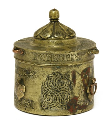 Lot 538 - A Persian silver and copper inlaid bronze inkwell