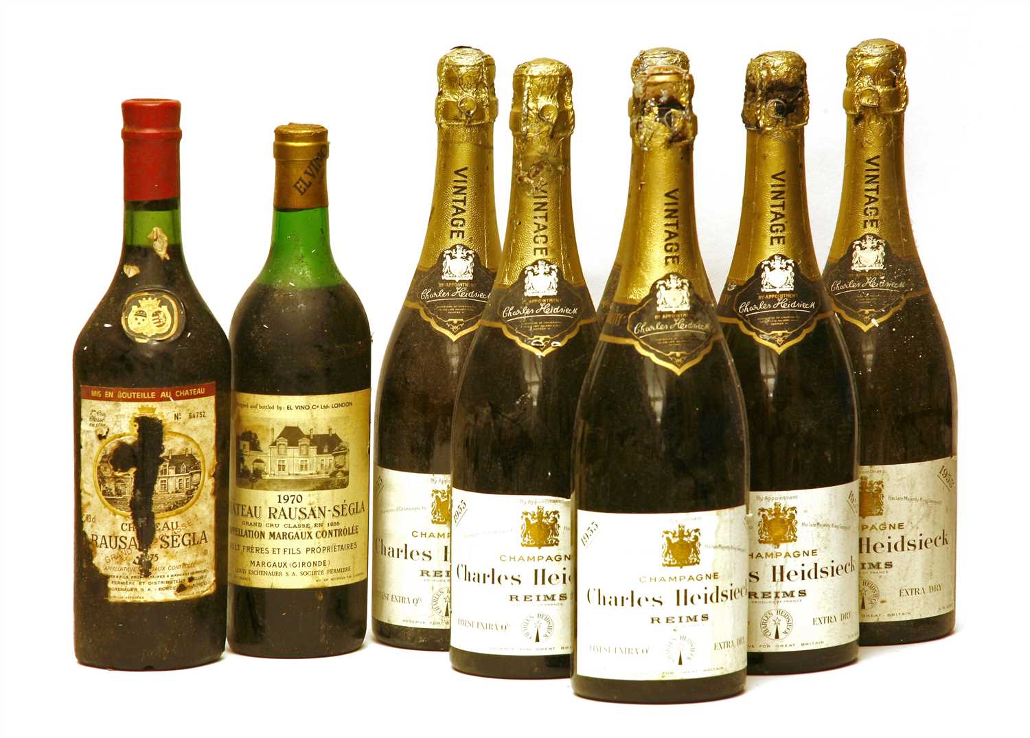 Lot 117 - Charles Heidsieck, 1955, six bottles and Ch Rausan-Ségla, 1970 and 1973, total eight bottles