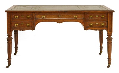 Lot 387 - A Victorian oak, pollard oak and satinwood crossbanded writing desk