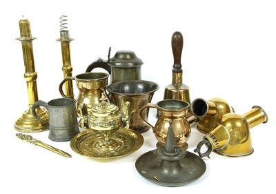 Lot 252 - A collection of predominantly 19th century pewter and brassware