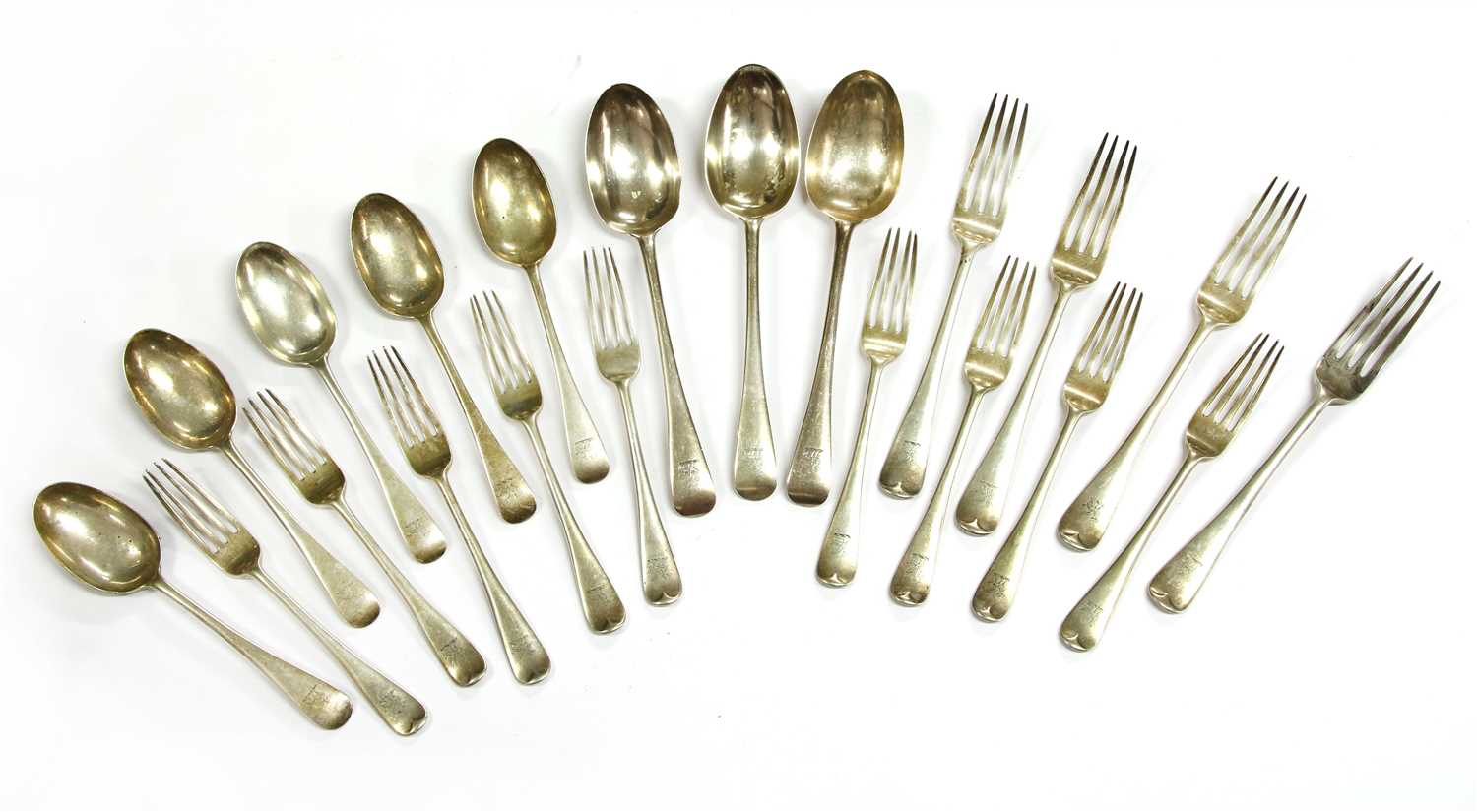 Lot 94 - A part set of late Victorian and later silver cutlery