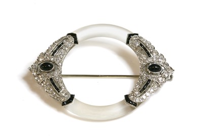 Lot 131 - A French Art Deco platinum, gold, rock crystal, onyx and diamond brooch, c.1925