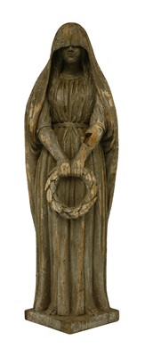 Lot 700 - A French carved and painted wooden figure of a female in mourning