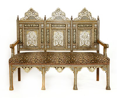 Lot 447 - A Middle Eastern hardwood, mother-of-pearl, ivory and abalone inlaid settee